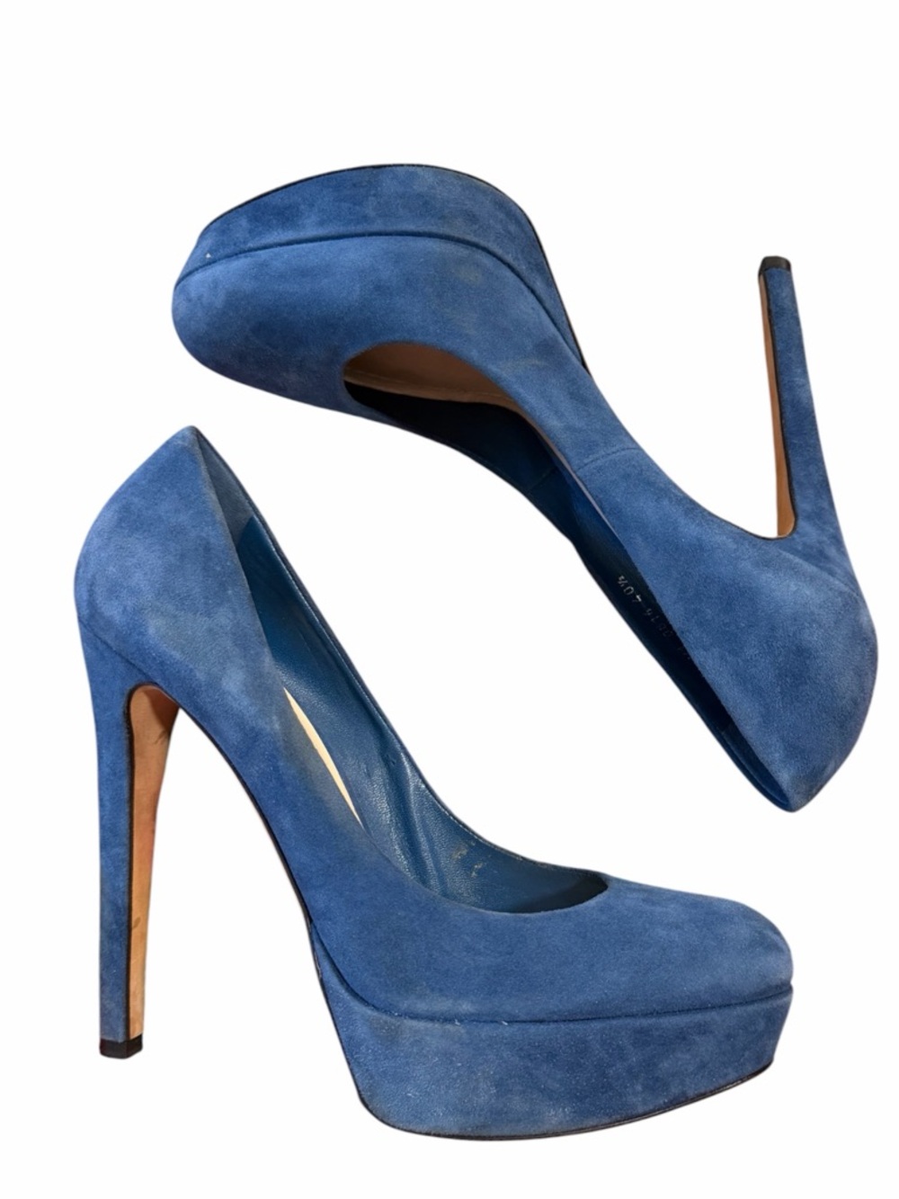 ๐ Christian Dior Blue Suede Pumps Heels Classic Designer Size 40.5 10 Round Toe - Picture 1 of 7